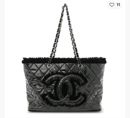 CHANEL - Vinyl Quilted Funny Tweed Tote Black Pre-owed